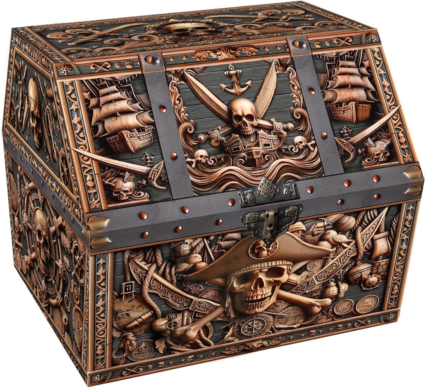 Pirate Skull Treasure Box - 9X9.3X8 Large Pirate Treasure Chest Pirate Skull Treasure Box - 9X9.3X8 Large Pirate Treasure Chest