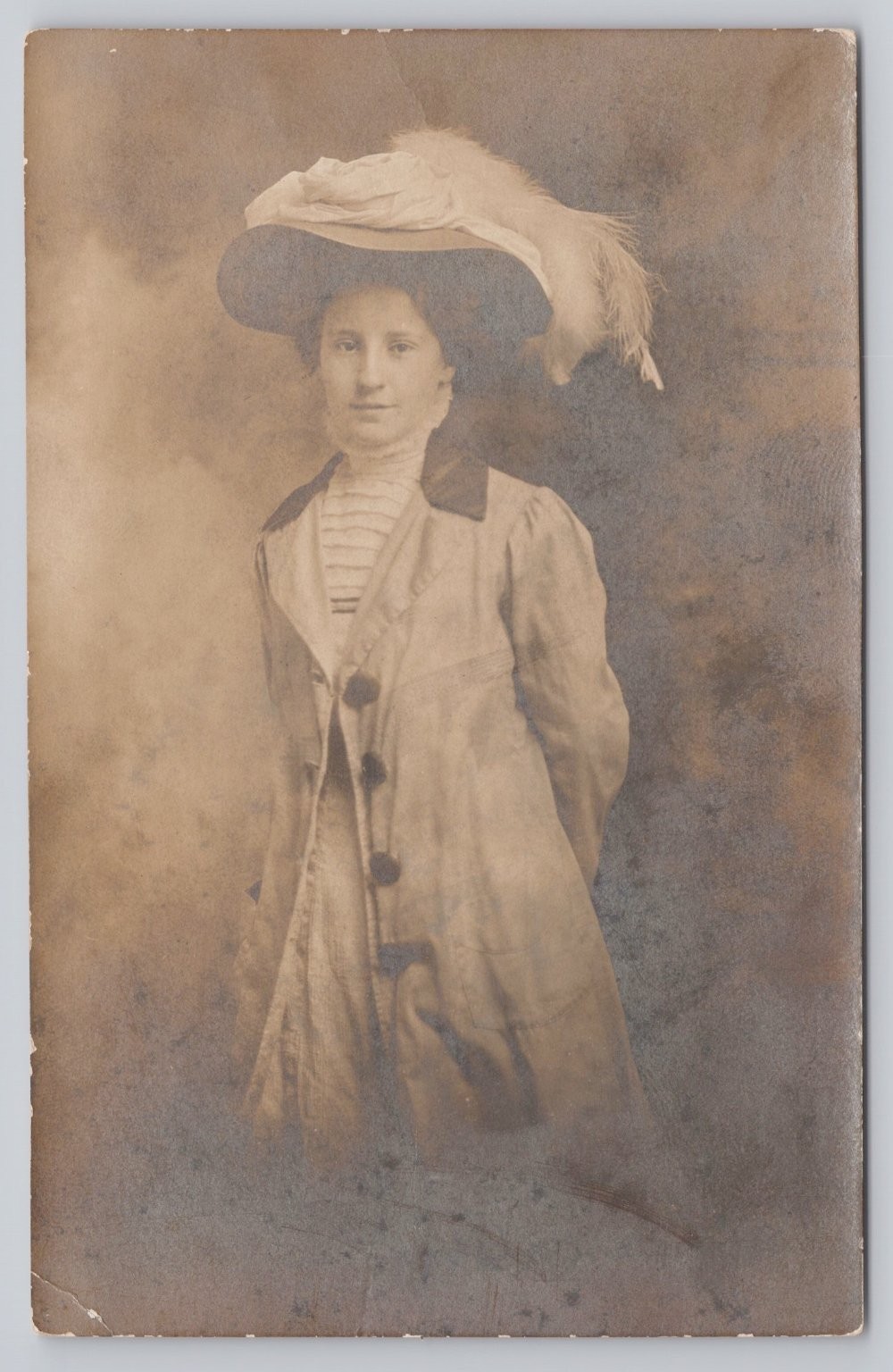 RPPC Edwardian Lady Portrait Feather Hat Bell Studio 233 E State Street Postcard