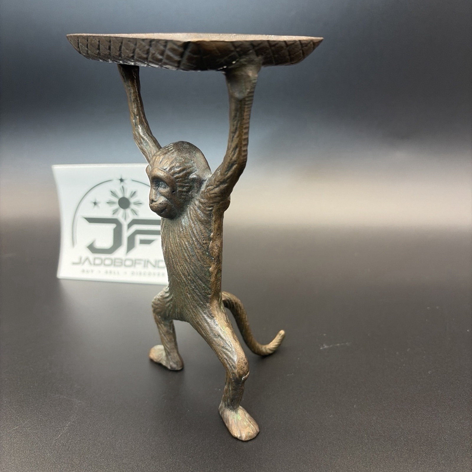 ANTIQUE BRASS MONKEY BUSINESS CARD HOLDER Petina Aged Green Card Tray 