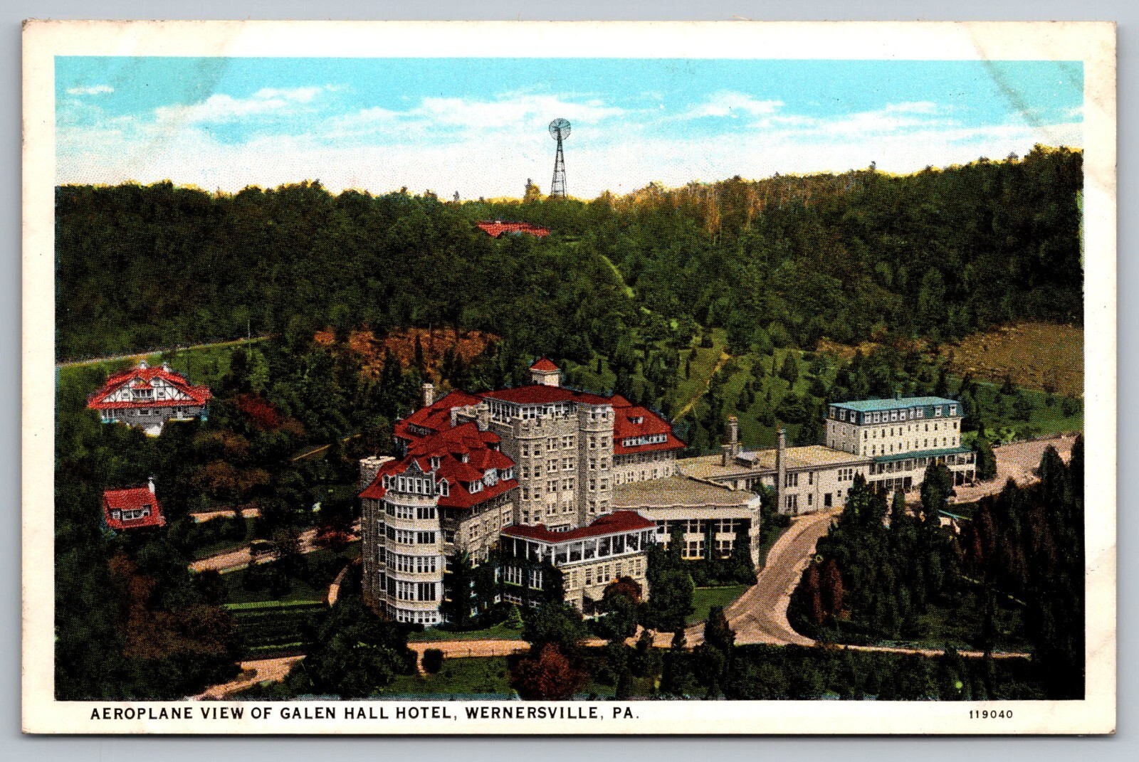 Aeroplane View of Galen Hall Hotel. Wernersville, Pennsylvania Postcard