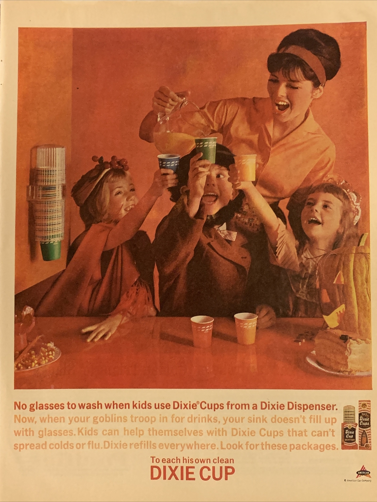 1968 vintage Dixie Cup Print ad, To Each His Own Clean Dixie Cup