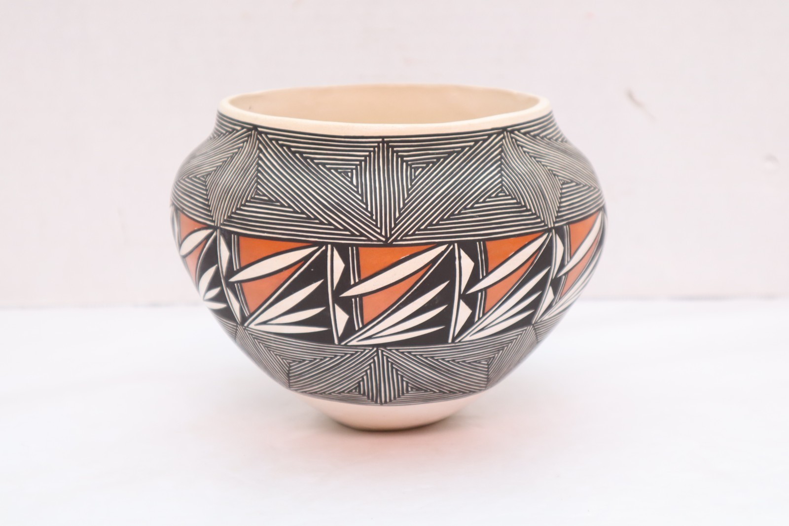Native American Acoma Hand Coiled Painted Fine Line Pottery Olla by Victorino