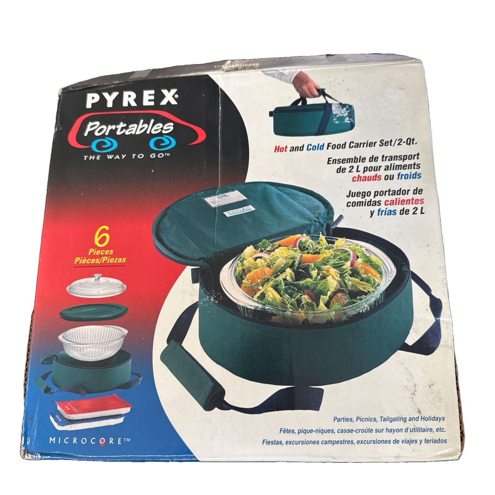 Vintage Pyrex Portables 6 Pc Hot Cold Carrier Set 2-Qt Forest Green with Box
