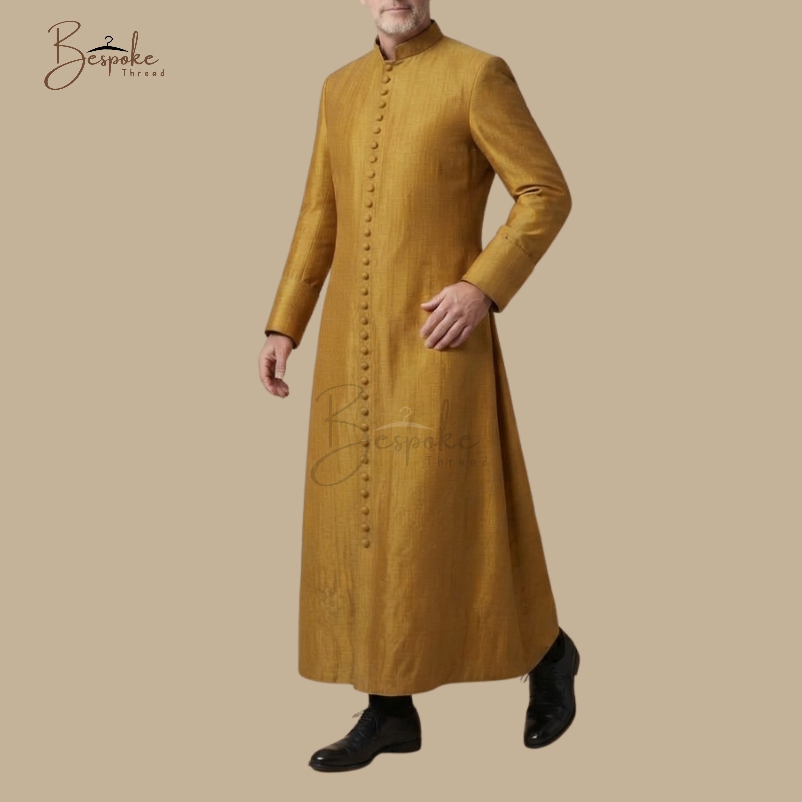 Mustard Gold Clergy Cassock Silk Textured Priest Robe Catholic Vestment