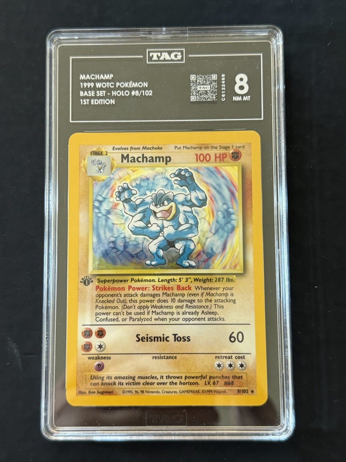 1999, Machamp, #8, Base, WOTC, Holo, 1st Edition, TAG 8 1999, Machamp, #8, Base, WOTC, Holo, 1st Edition, TAG 8