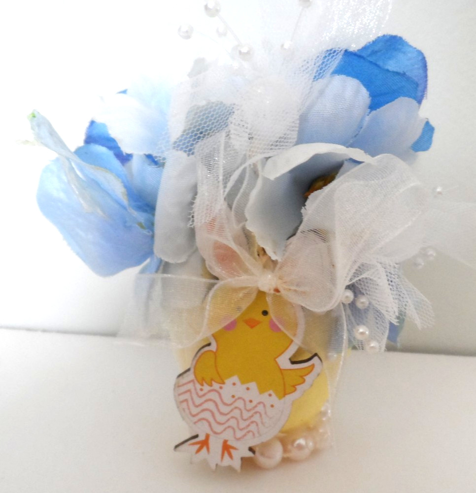 Collectible Handmade Easter/Spring - EGG SHAPE FLORAL w/FLOWERS, BOWS & CHICK