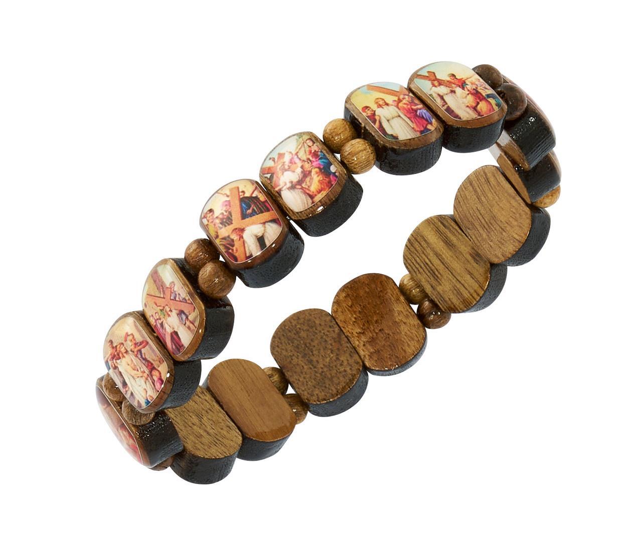 Stations of The Cross Wood Stretch Bracelet Comes Carded Stations of The Cross Wood Stretch Bracelet Comes Carded