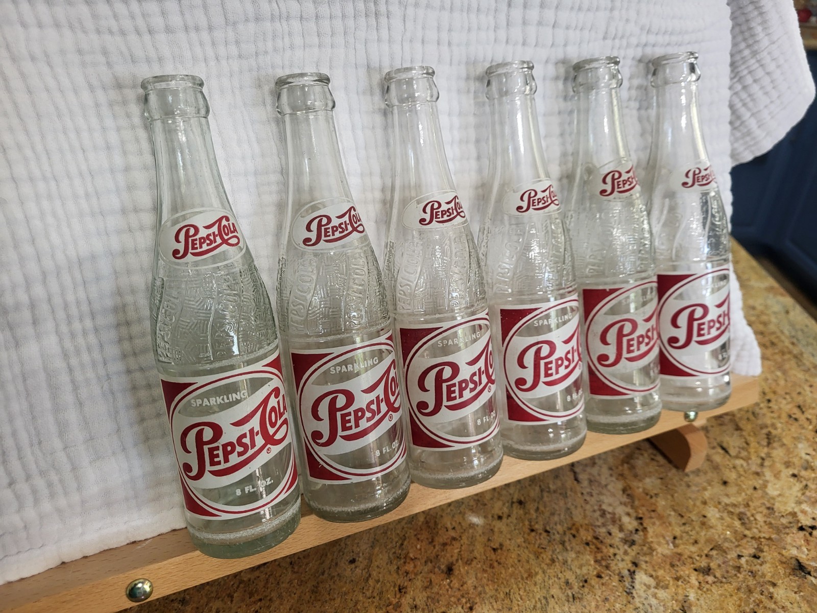 VINTAGE 50s Pepsi Cola SINGLE DOT 8 Oz. SODA BOTTLES QTY 6 NEW YORK SET