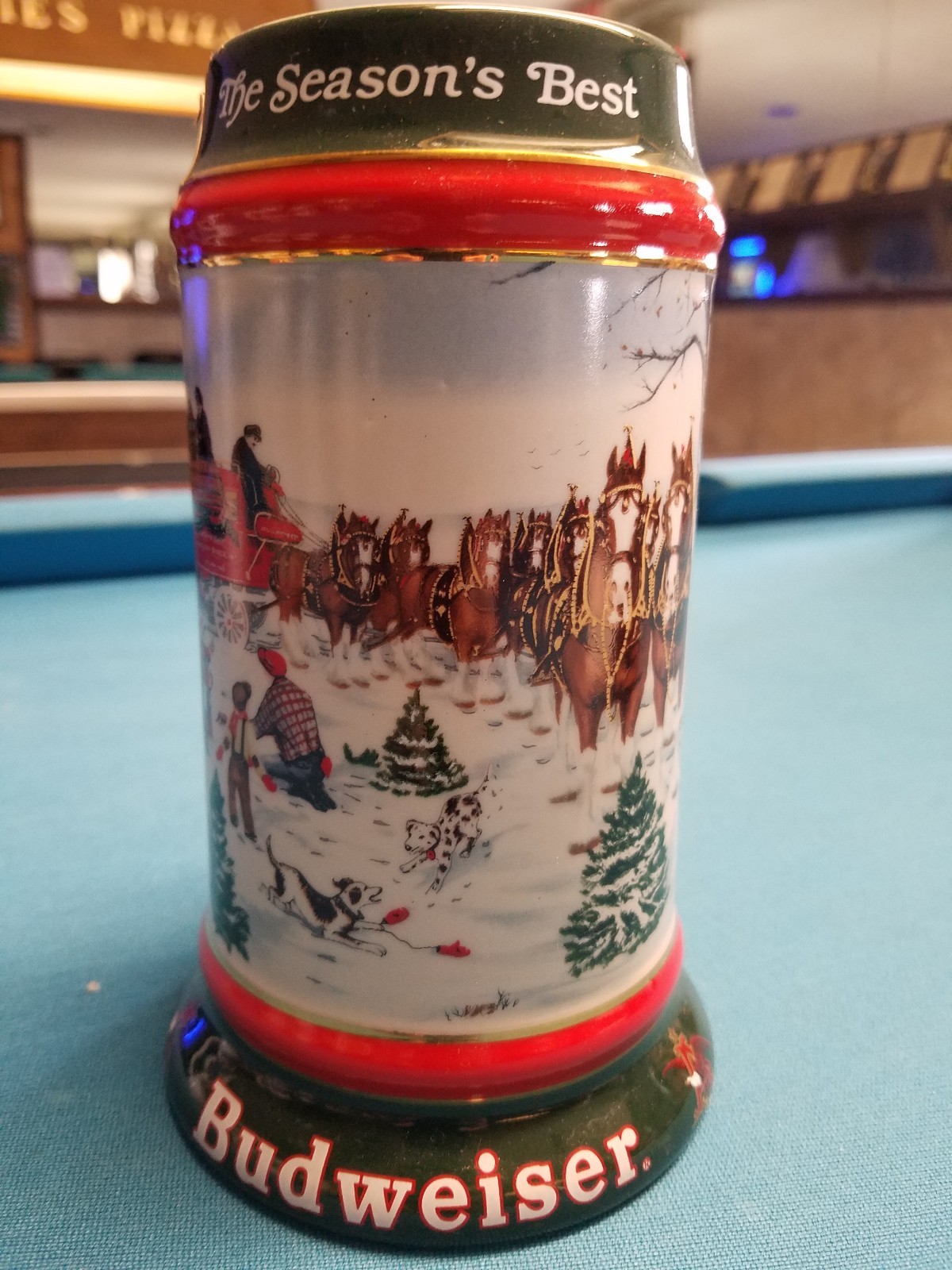 1991 Anheuser Busch AB Budweiser Bud Holiday Christmas Beer Stein Clydesdales 1991 Anheuser Busch AB Budweiser Bud Holiday Christmas Beer Stein Clydesdales