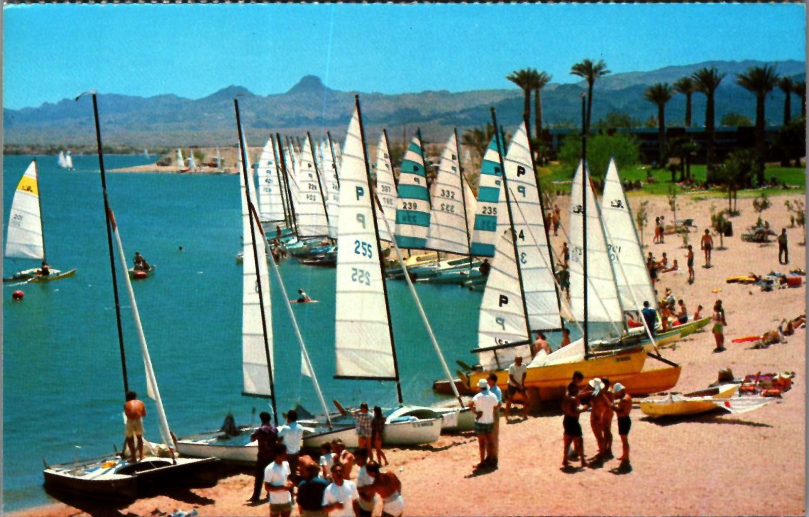Vintage Postcard Lake Havasu City Arizona Catamarans Beach Scene