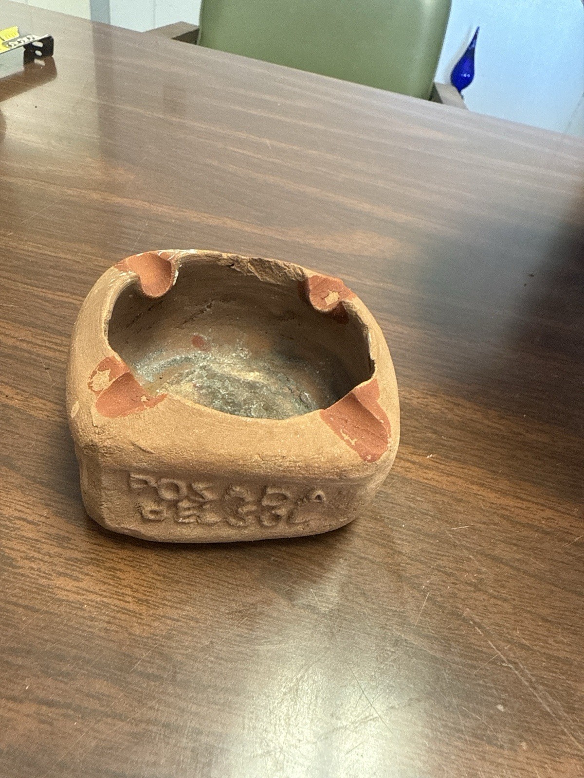 Vintage Handmade Mexican Clay Ashtray – “Acapulco” Souvenir Folk Art Pottery –