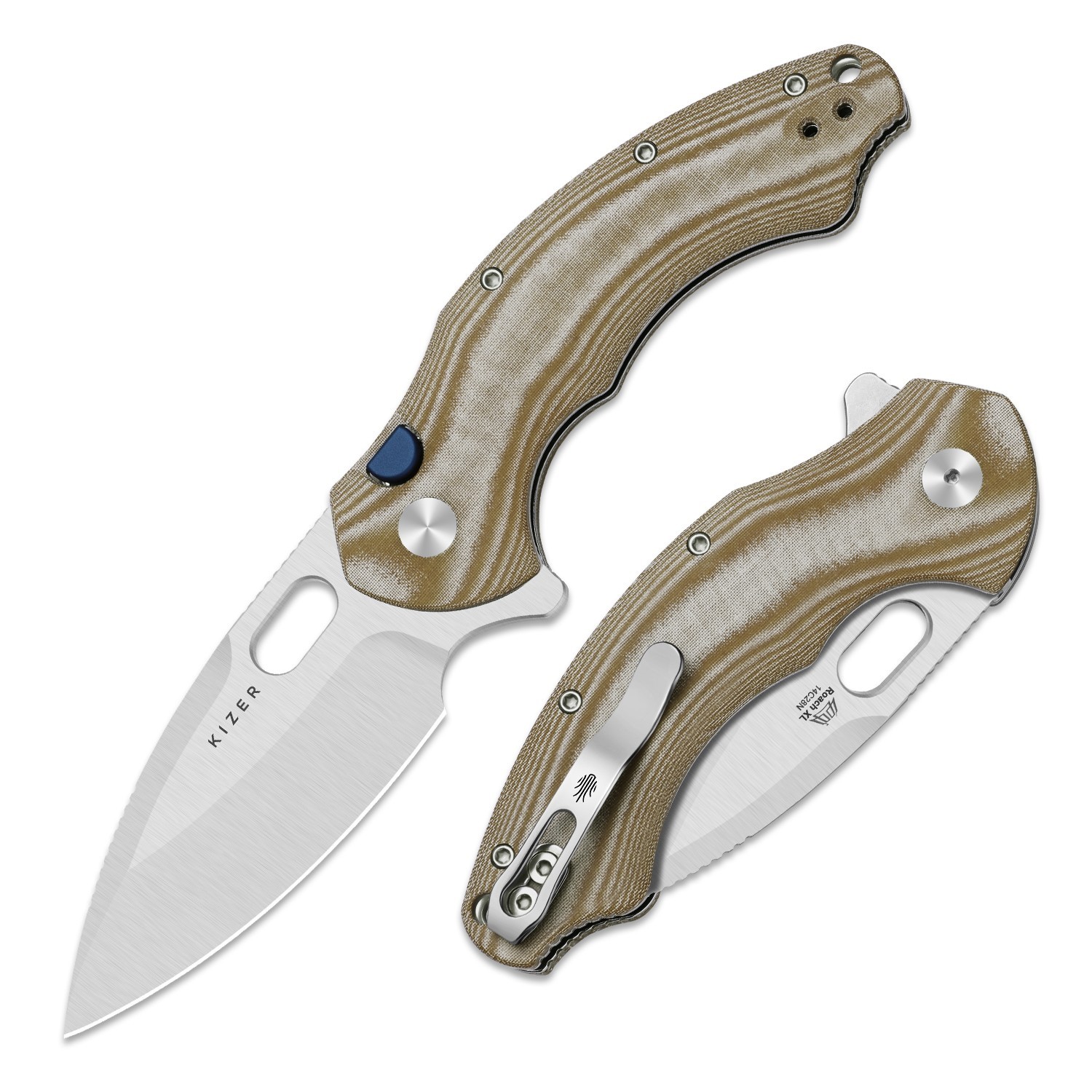 Kizer Roach XL Folding Pocket Knife 14C28N Blade Micarta Handle V4477BDA1