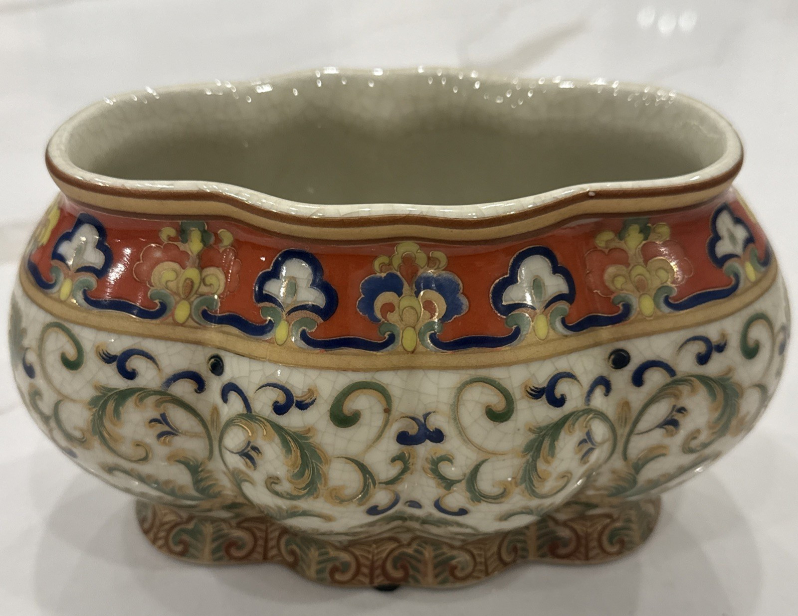 Amita~Chinese Export Porcelain Oval Flower Planter/ Pot/ Vase Antique RARE