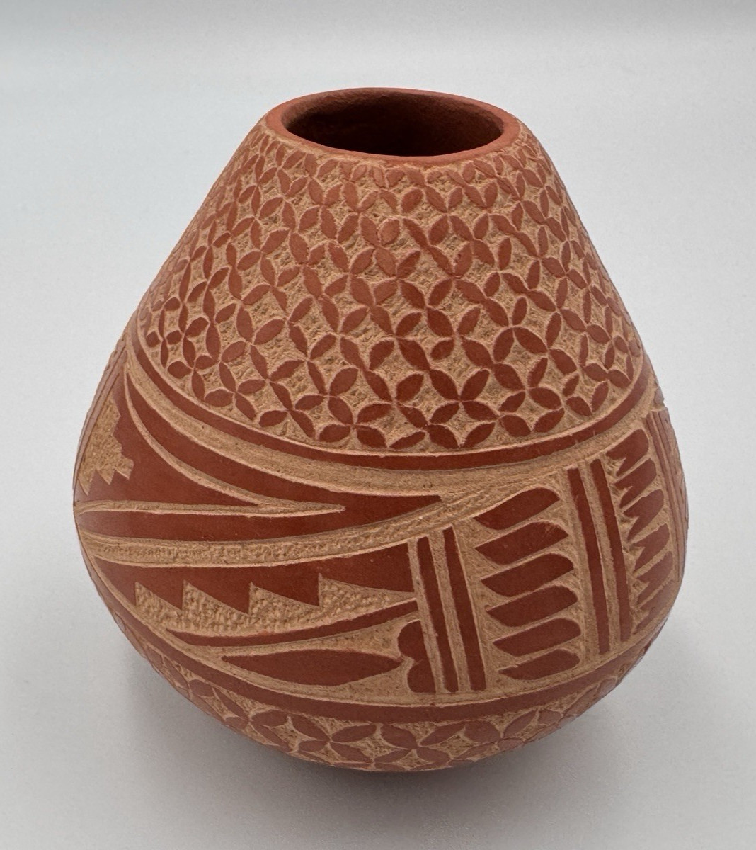 Beverly Vigil, Jemez Pueblo New Mexico - Hand Crafted Pottery Pot 3.5 Beverly Vigil, Jemez Pueblo New Mexico - Hand Crafted Pottery Pot 3.5