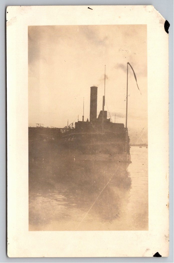 1910s Early Steamship Passenger Vessel Waterway Vintage B&W Sepia Photo Snapshot 1910s Early Steamship Passenger Vessel Waterway Vintage B&W Sepia Photo Snapshot