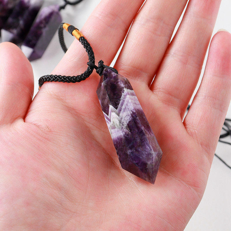 Natural Dream Amethyst Pendant Quartz Crystal Necklace Chakra Healing Stone Gift