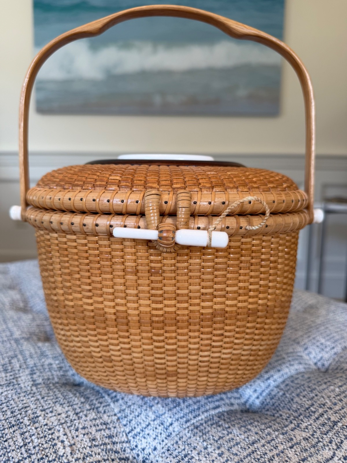Vintage Martin Brown Nantucket Basket Purse with original artists' bios
