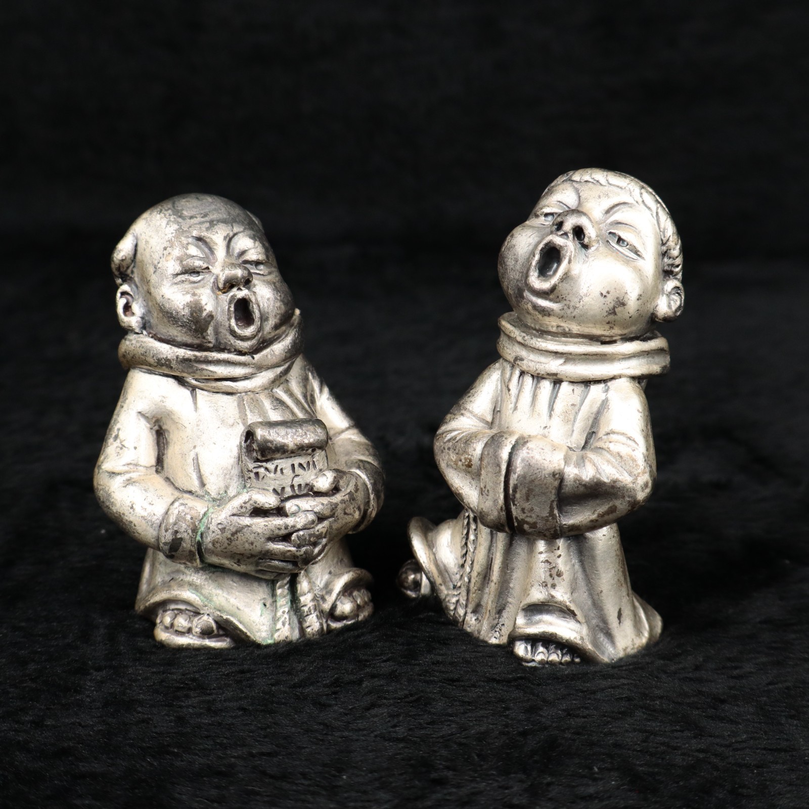 VTG Peltro Italy Pewter Singing Monk Figurines Solid Cast 2.5