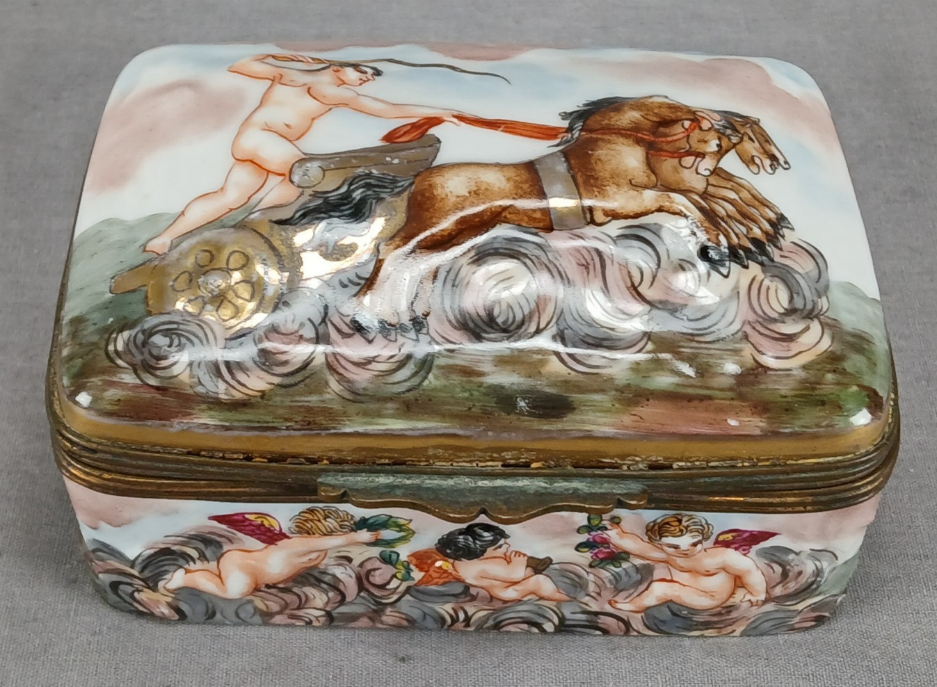 Vintage French Capodimonte Style Hand Painted Neoclassical Porcelain Box Vintage French Capodimonte Style Hand Painted Neoclassical Porcelain Box