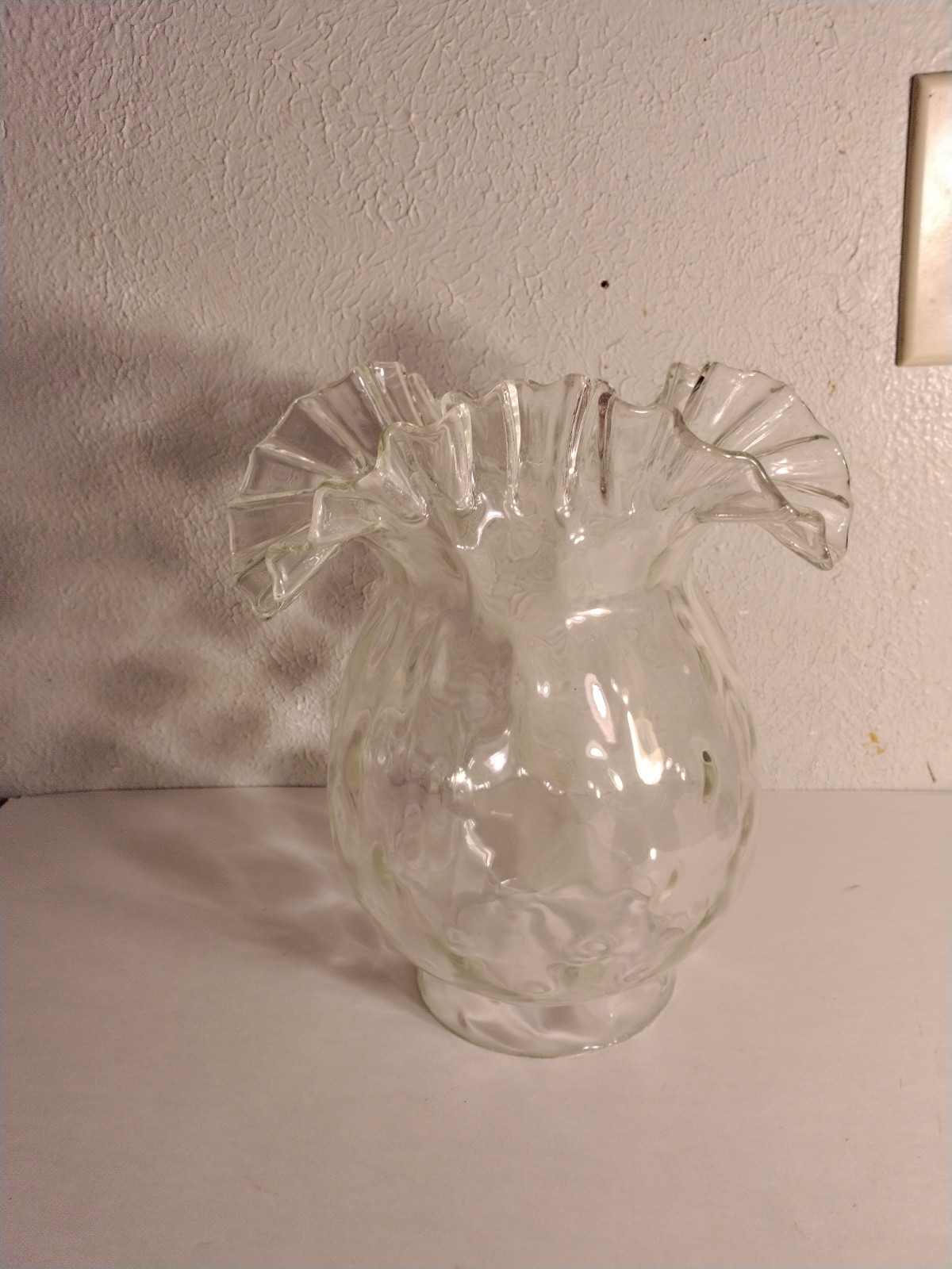 Antique Fenton Ruffled Glass Lamp Shade Globe Crimped Edge Interior Dot Design