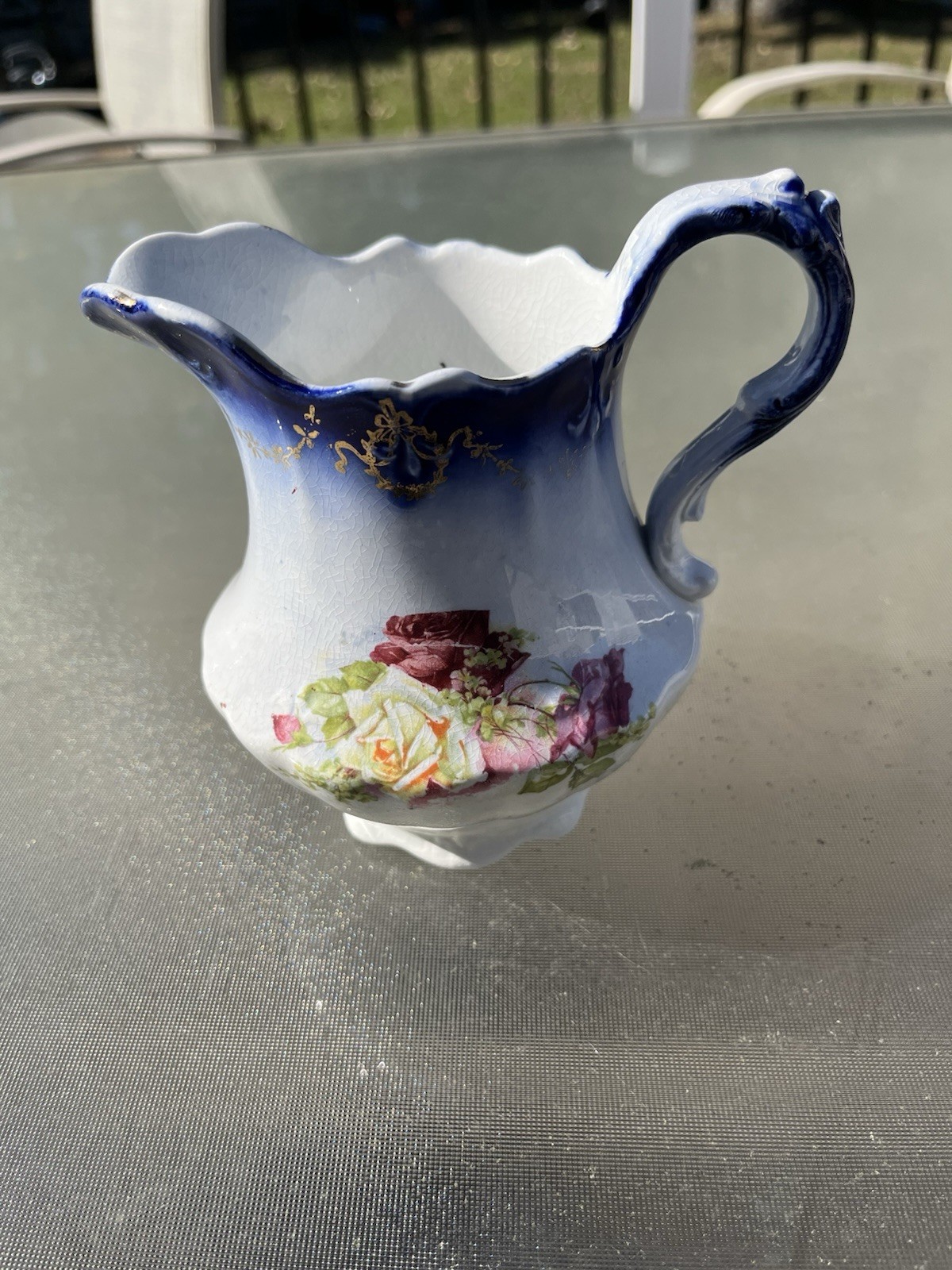 Antique Vintage Blue Pitcher By The H.R.Willie China Company With #20 Stamp