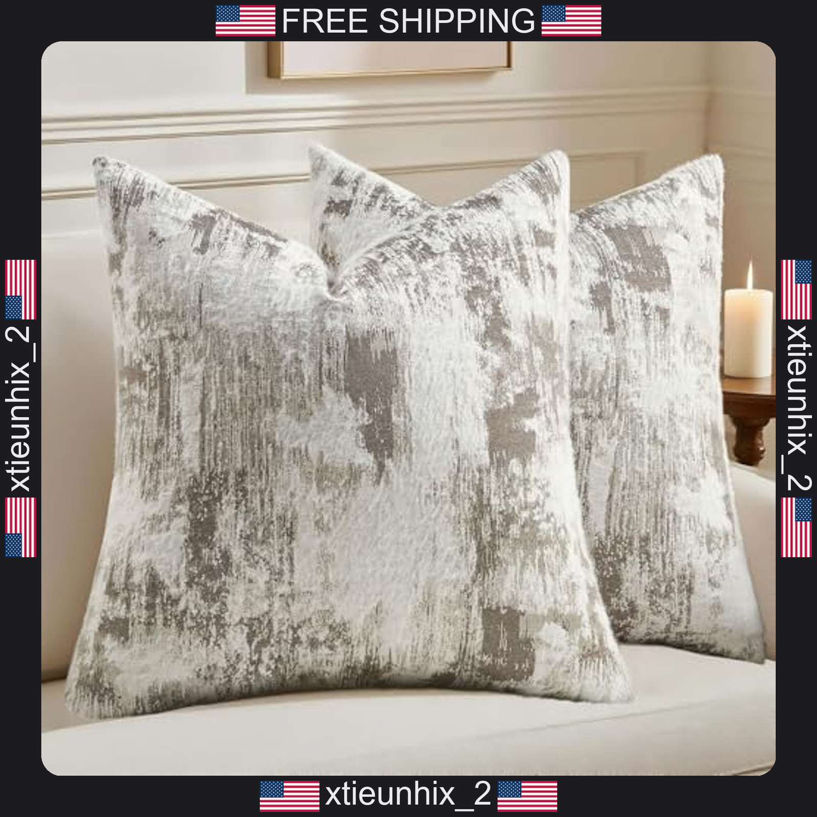 Faux Cashmere Pillow Covers 18x18 Inch Set of 2 Jacquard Fabric Neutral