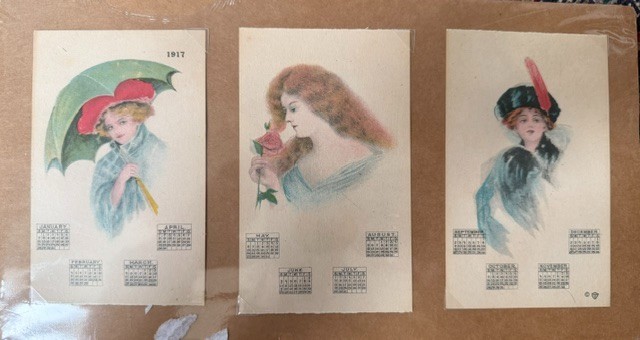 1917 Empire Art Calendar Cards Set 3 Victorian Lady Portrait Prints Antique