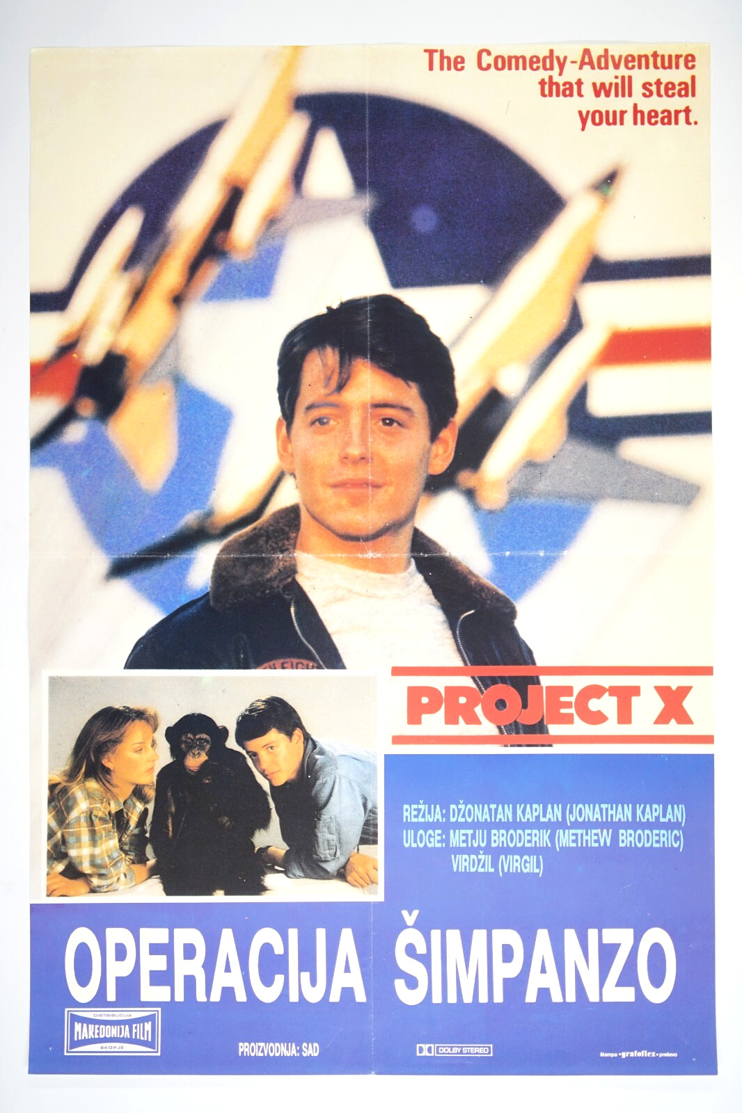 PROJECT X  Original exYU movie poster 1987 MATTHEW BRODERICK + HELEN HUNT SCI-FI
