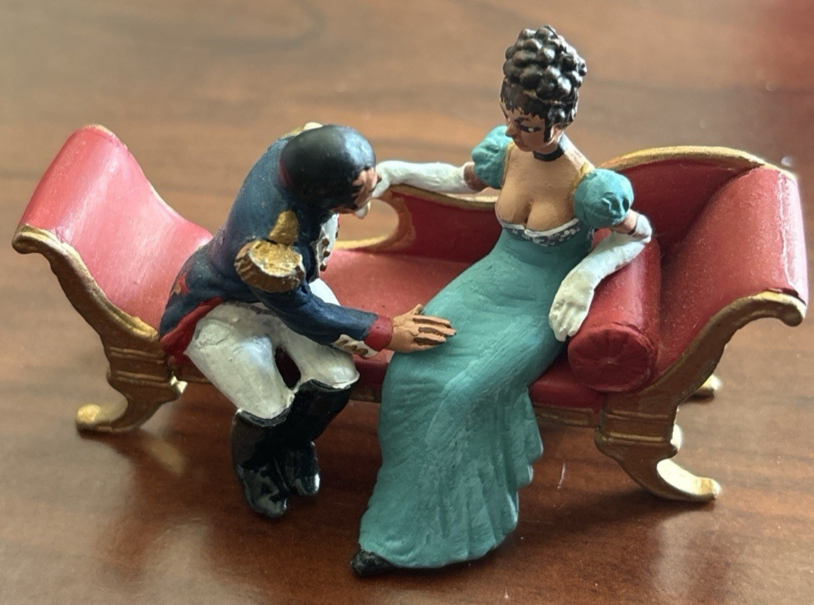 Vintage Napoleon & Josephine Hand Painted Metal Miniature Figurine Chaise Lounge
