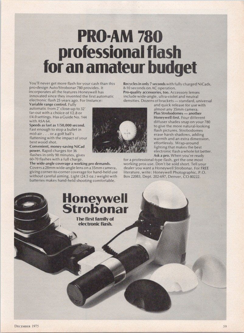 Honeywell Strobona Pro-Am 780 Professional Flash 1975 Vintage Print Ad Honeywell Strobona Pro-Am 780 Professional Flash 1975 Vintage Print Ad