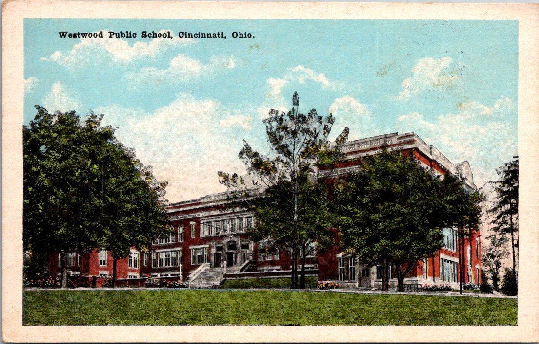 Vintage Ohio OH postcard Cincinnati, Westwood Public School ~ Ships FREE