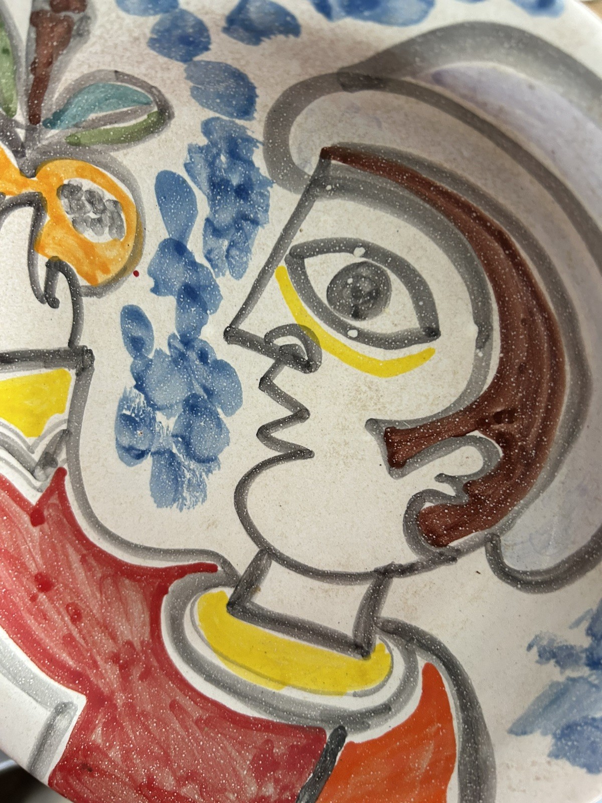 Vintage DeSimone Pottery Pasta Bowl/Plate/Dish Picasso Style Man Picking Fruit