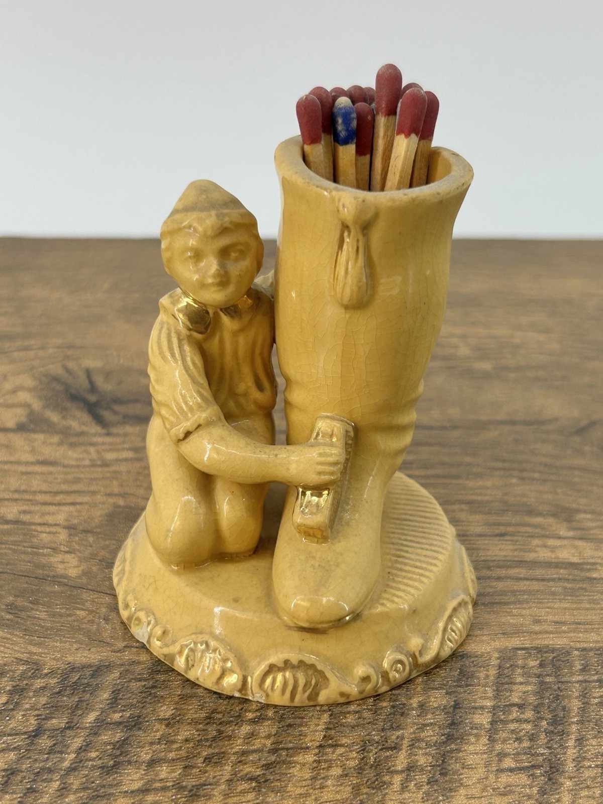 Antique Yellow Ware Figural Match Holder/Striker - Stoneware Marked