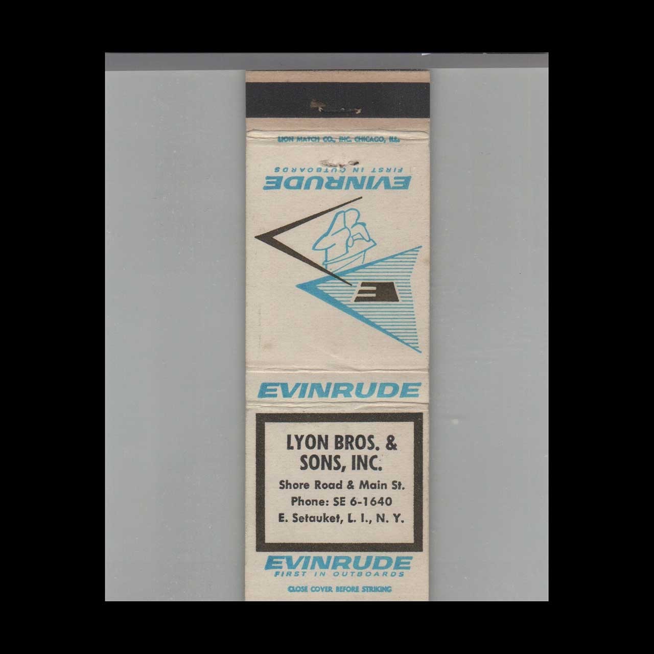 Matchbook Cover Evinrude Outboard Motor Lyon Bros. E. Setauket, Long Island, NY