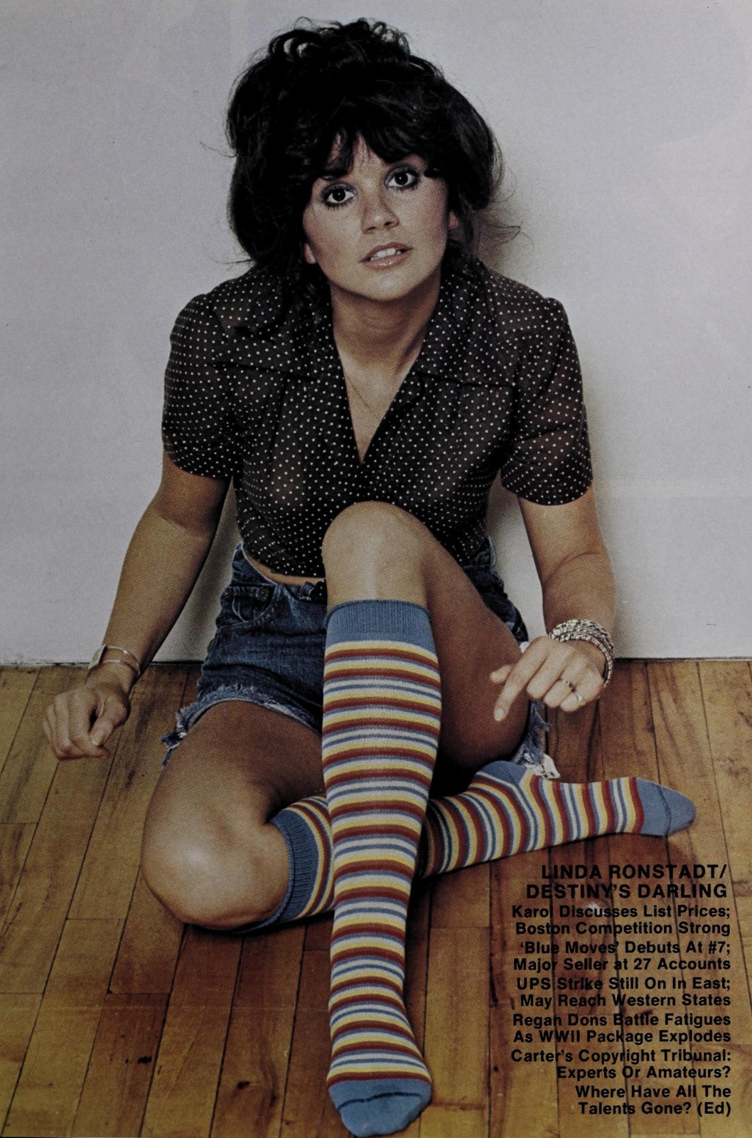 Linda Ronstadt Vintage Floor Pose Striped Socks Poster Photo 16x24
