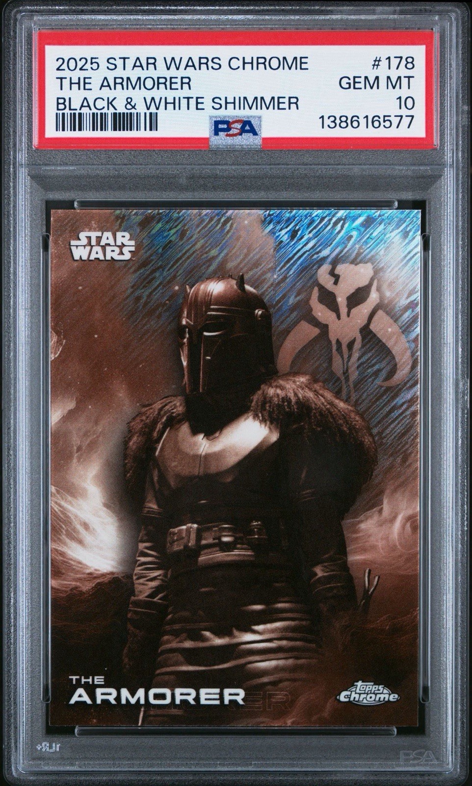 2025 Topps Chrome Star Wars The Armorer Black White Shimmer PSA 10 POP 1 RARE