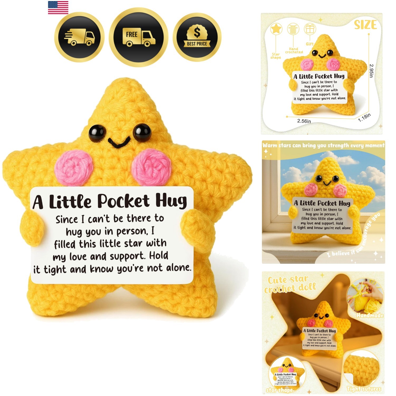 Crochet Star Pocket Hug, Thinking of You Gift for Friend, Get Well Soon Care ... Crochet Star Pocket Hug, Thinking of You Gift for Friend, Get Well Soon Care ...