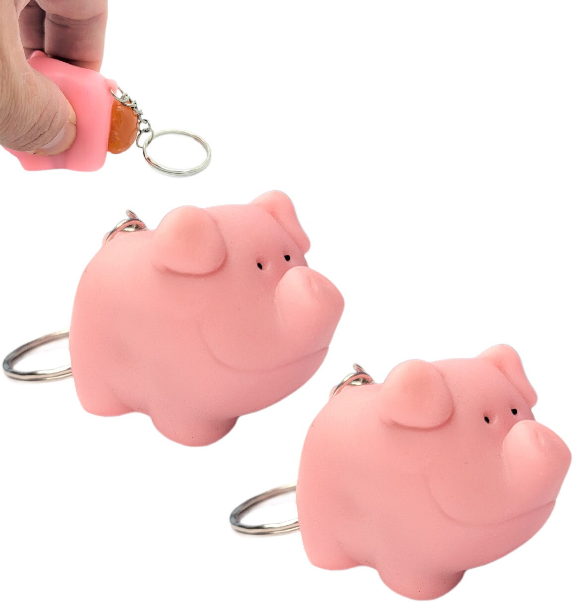 2 Pack - Naughty Squeeze Pooping Pink Pig Keychains (2
