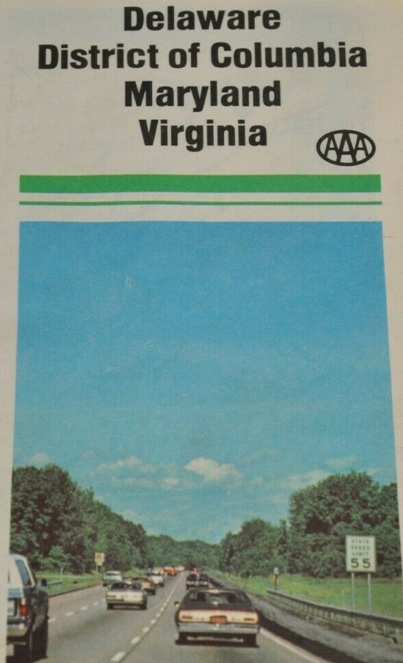 1980 AAA Delaware Washington DC Maryland Virginia Map Vintage