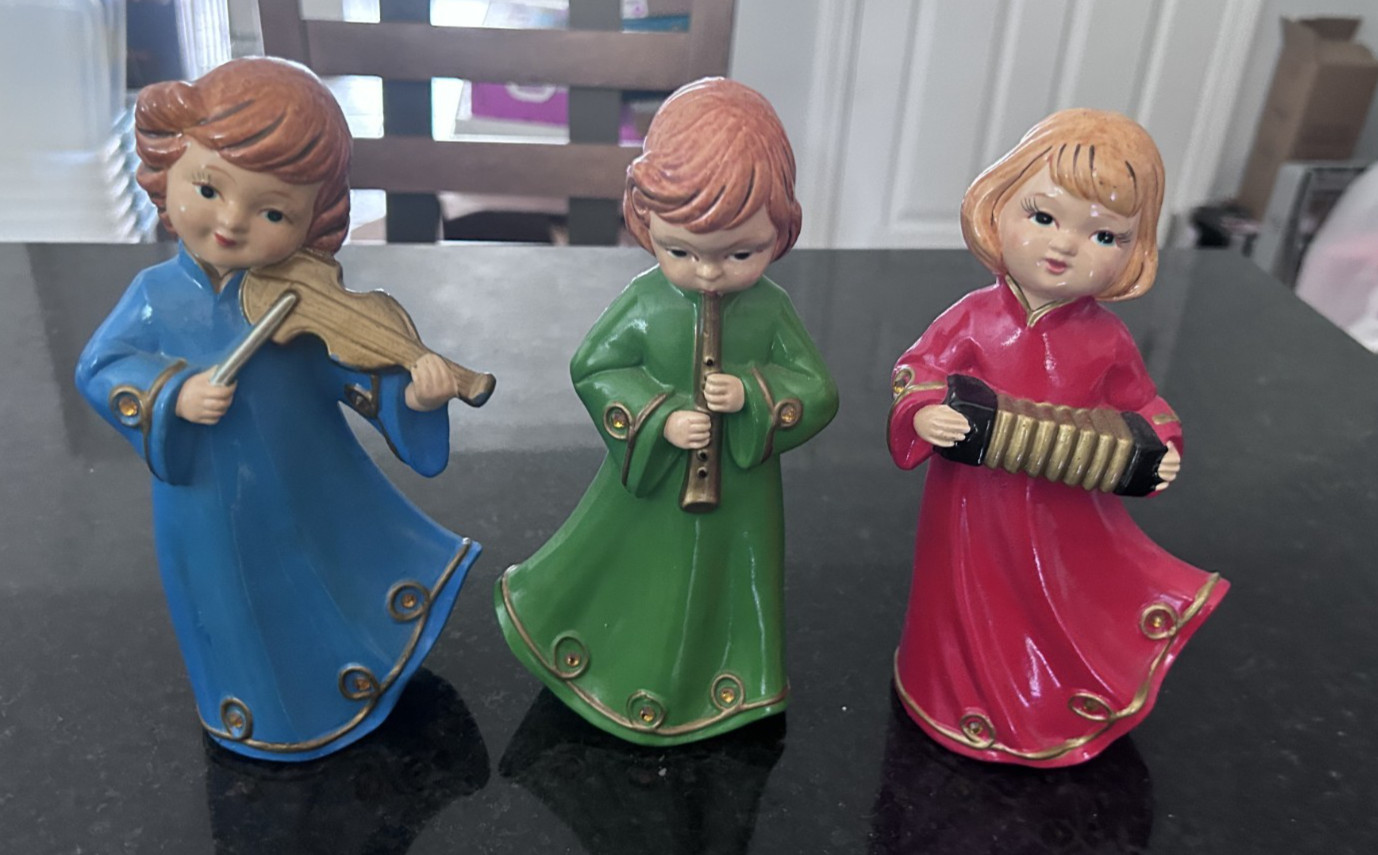 Vintage Brinn’s Japan Christmas Angel Musician Figurines Violin Flute Accordion