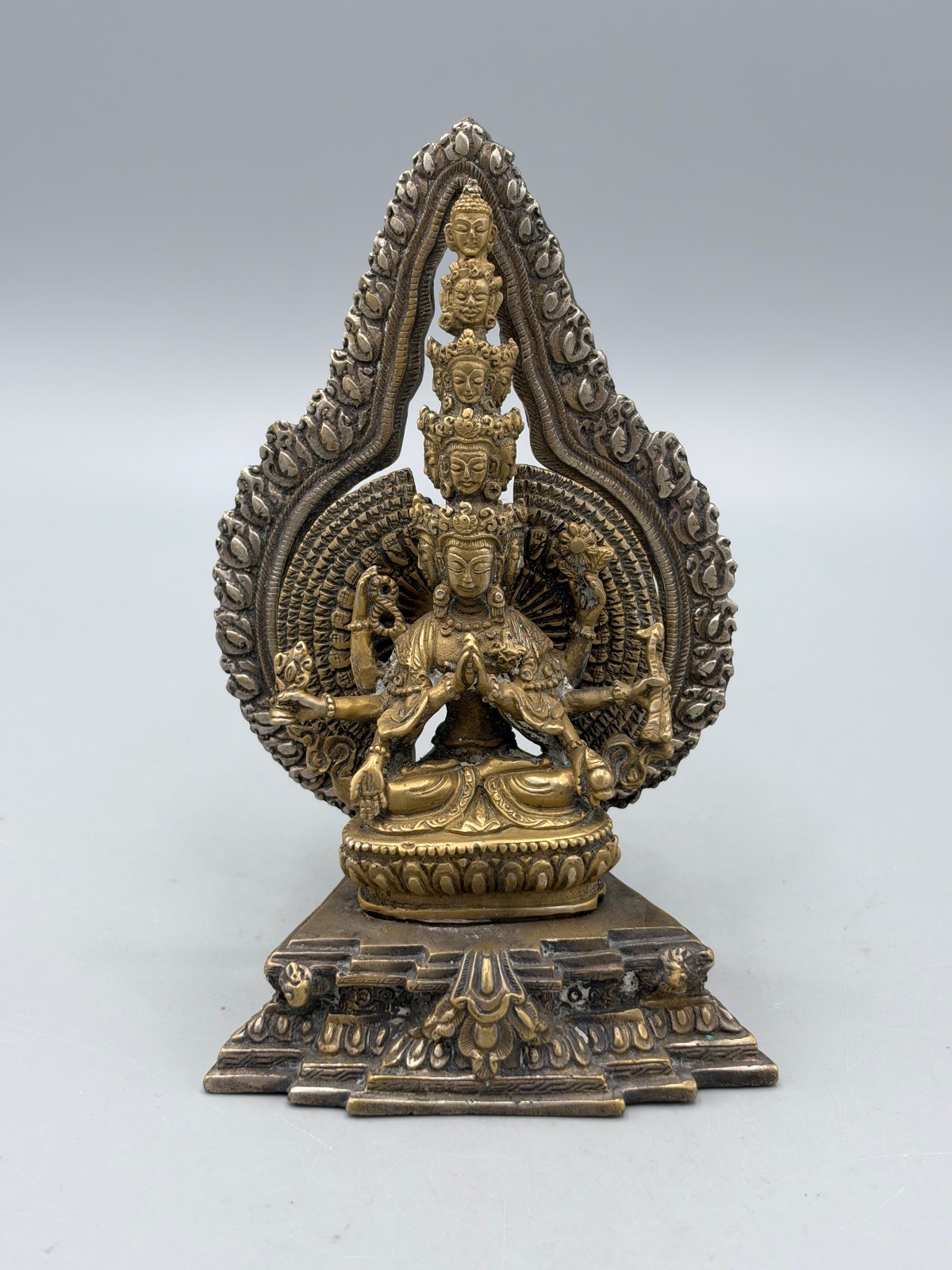 Antique Himalayan Nepalese Brass Thousand-Armed Avalokiteshvara Statue 6\'\'