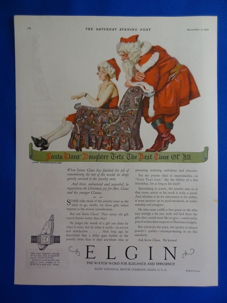 1925 ELGIN Watch Co. Ad - with Santa IN COLOR by James Montgomery Flagg 1925 ELGIN Watch Co. Ad - with Santa IN COLOR by James Montgomery Flagg