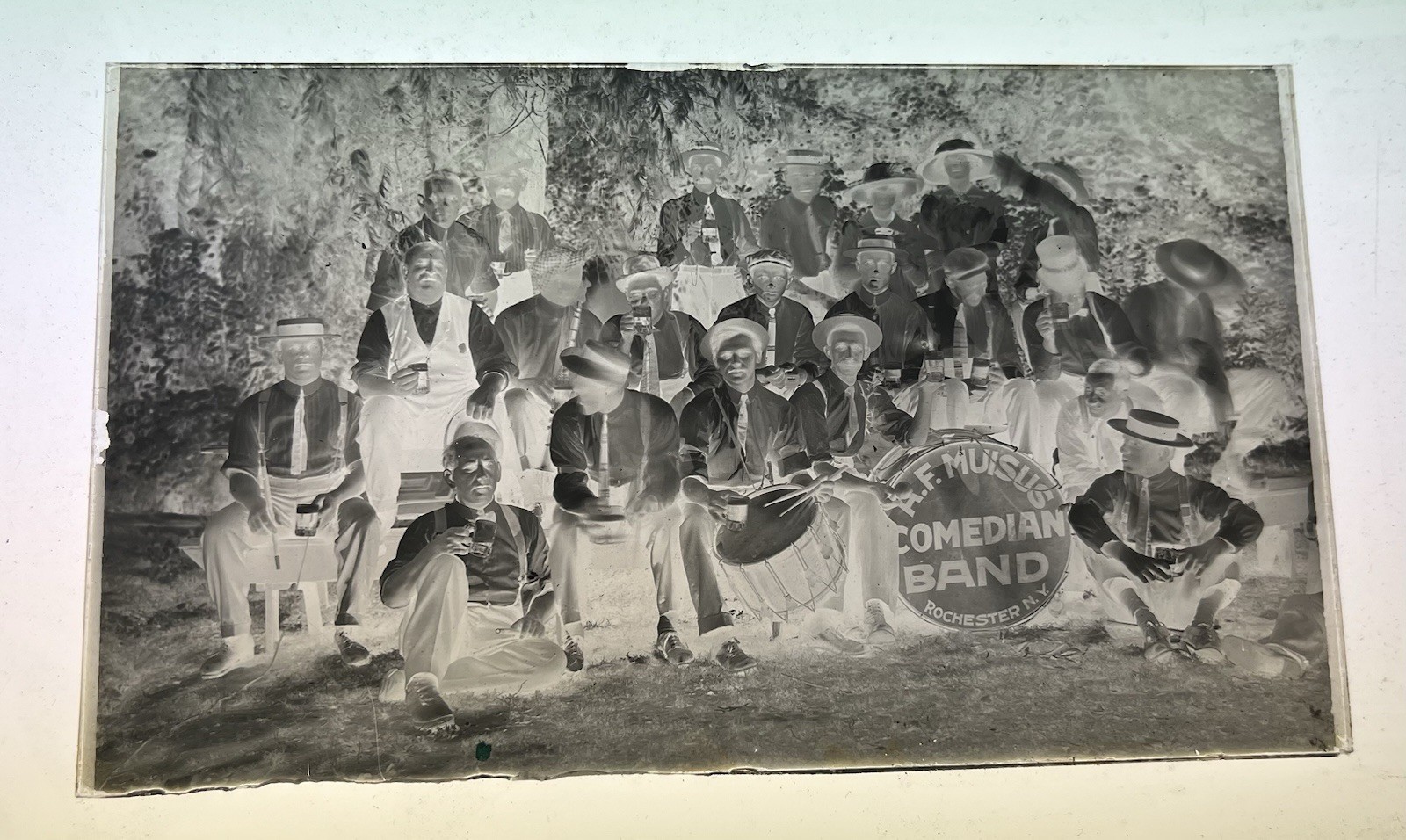 3x5 Glass Photo Plate Negative 1920s Muisus Comedian Band Rochester New York
