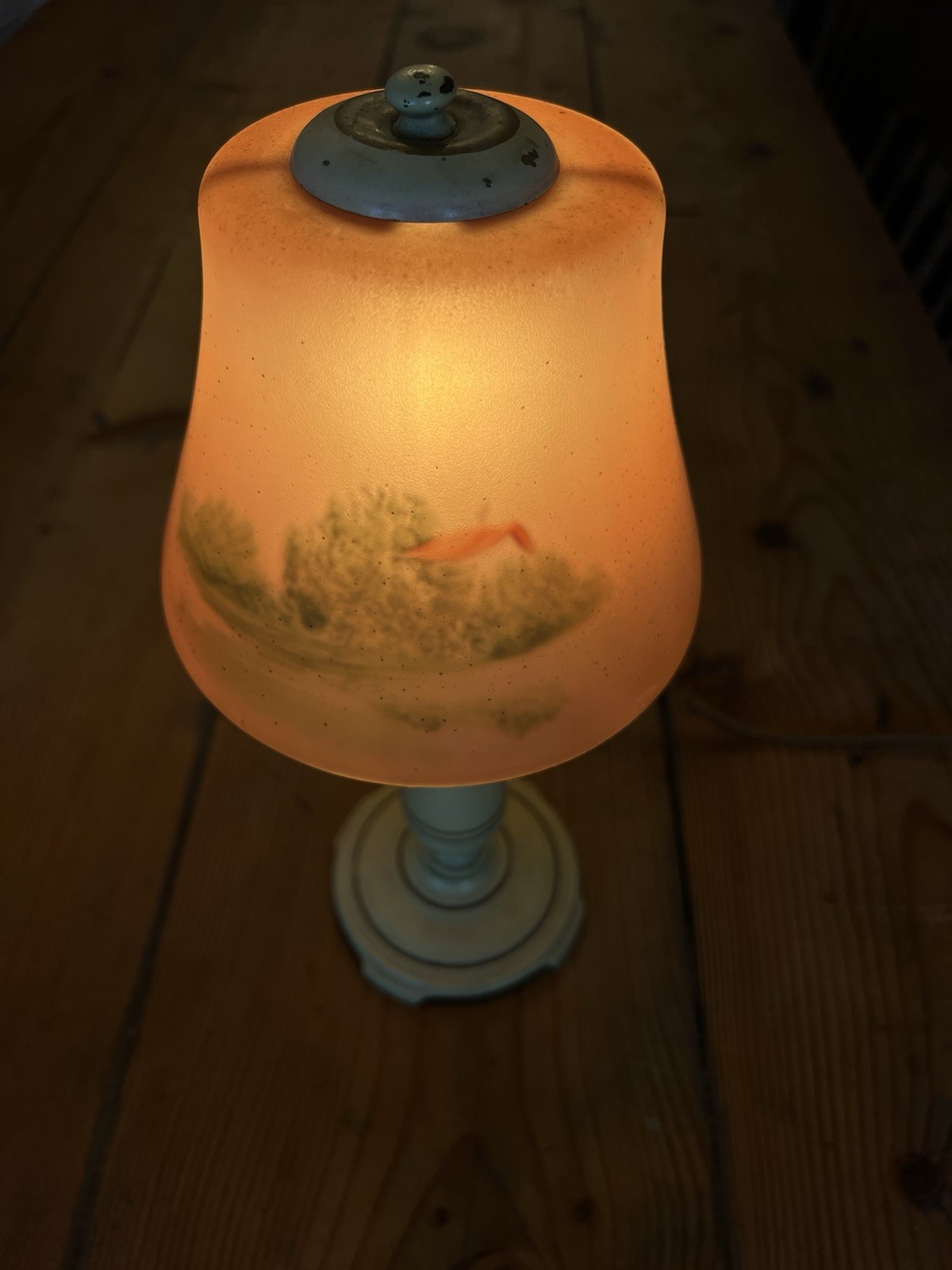 VTG Moe-Bridges Reverse Painting Slag Glass Table Lamp Milwaukee USA