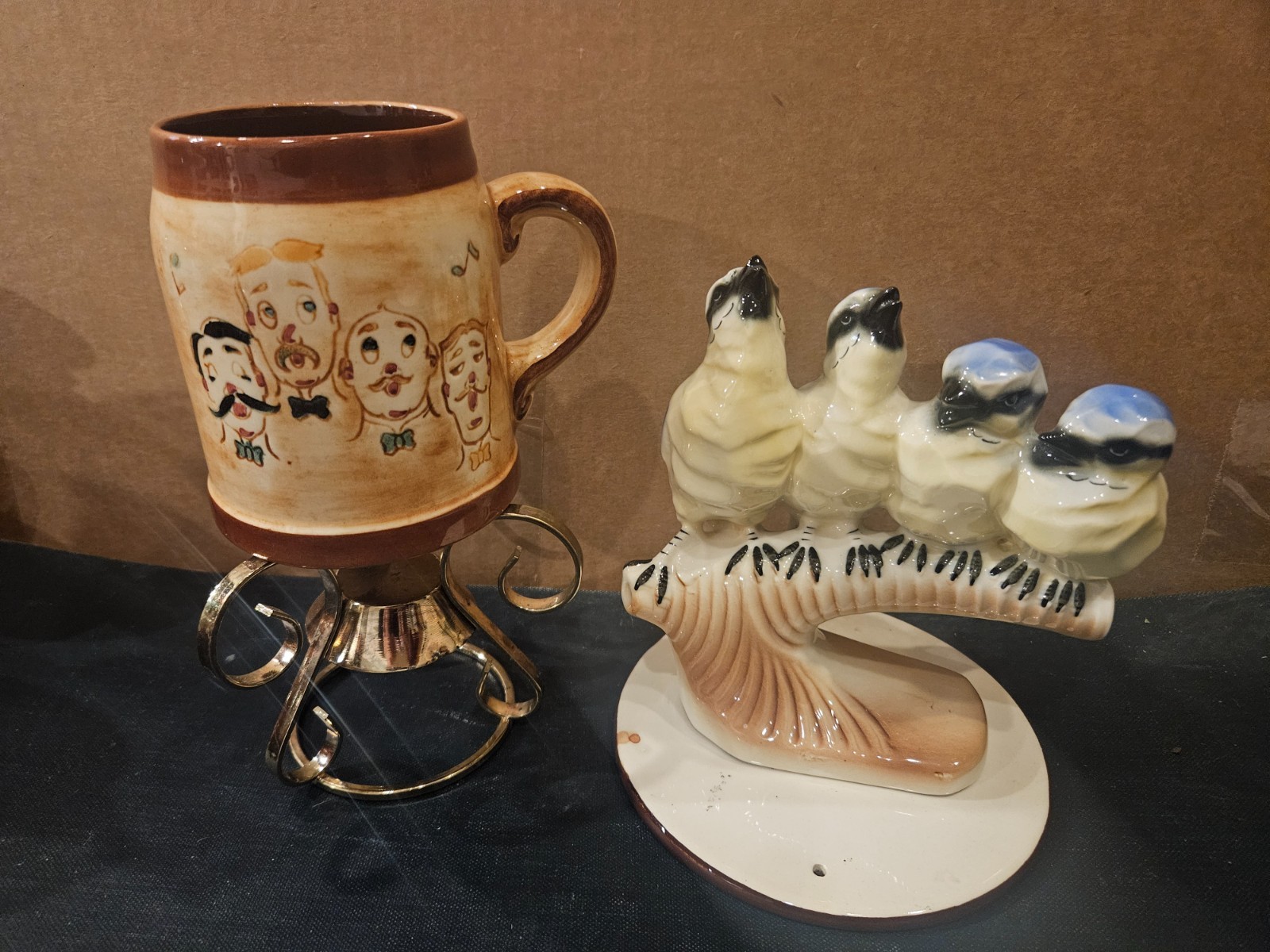 Pair of Quartets: Pennsbury Pottery Mug & 4 Harmonizing Ceramic Songbirds Pair of Quartets: Pennsbury Pottery Mug & 4 Harmonizing Ceramic Songbirds