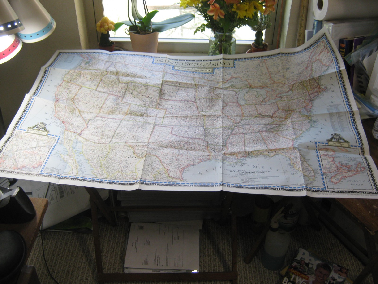 VINTAGE THE UNITED STATES OF AMERICA HUGE WALL MAP National Geographic July 1946