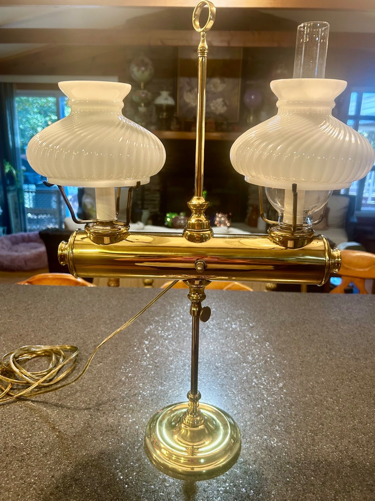 Charles F Spencer Lamp Polished Brass Double Burner Student Electrified Oil Lamp Charles F Spencer Lamp Polished Brass Double Burner Student Electrified Oil Lamp