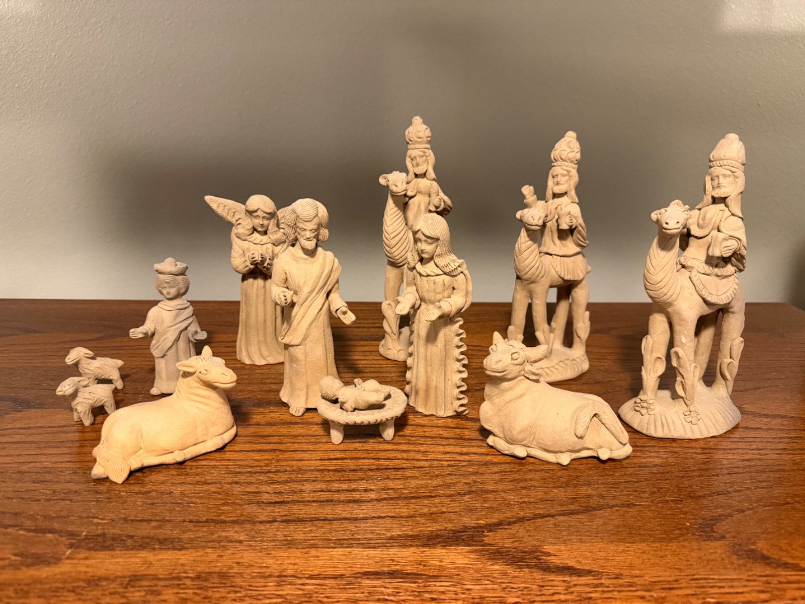 Vtg Atlantic Mold Ceramic Nativity Set 12 Pc Unpainted Bisque 6-8