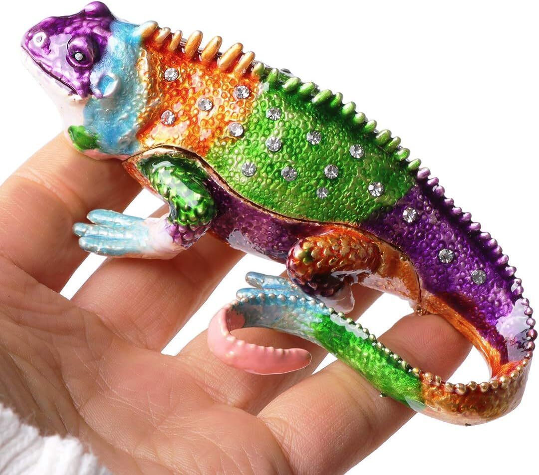 Bejeweled Enameled Animal Trinket Box/Figurine Color chameleon Hand-painted