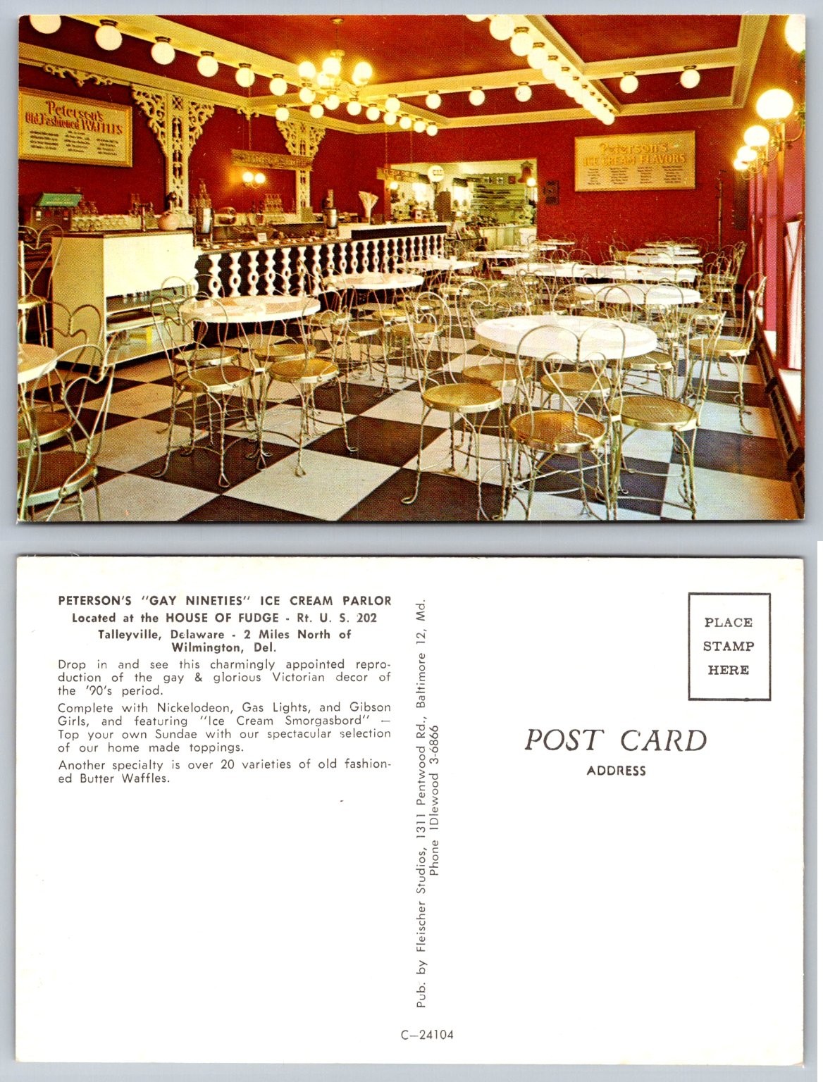 Peterson\'s Gay Nineties Ice Cream Parlor Talleyville DE Vintage Postcard